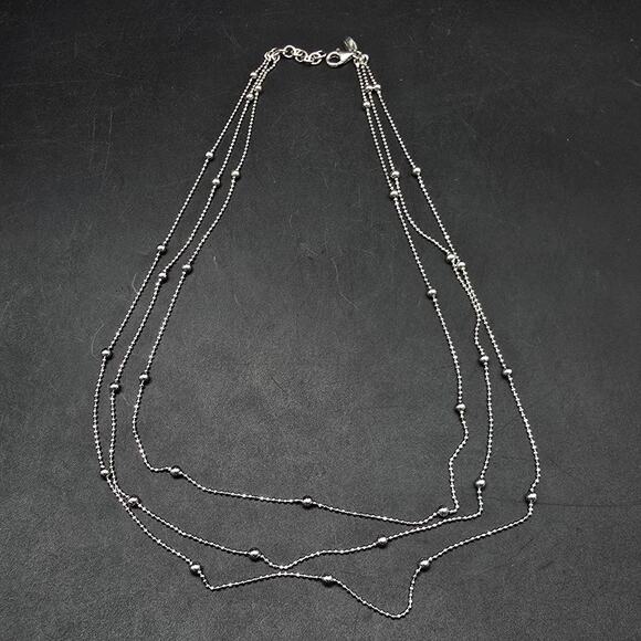 Sterling Silver Layered Chain Necklace with Beads 925 Italy - Picture 2 of 5